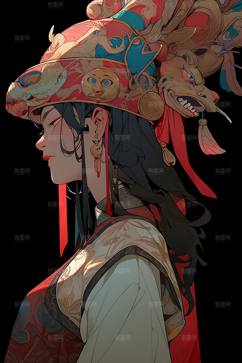 京剧女孩扮相国潮插画