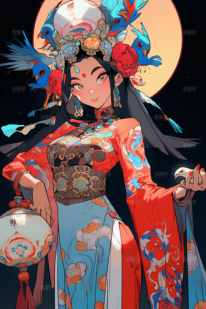 京剧女孩手绘国潮插画