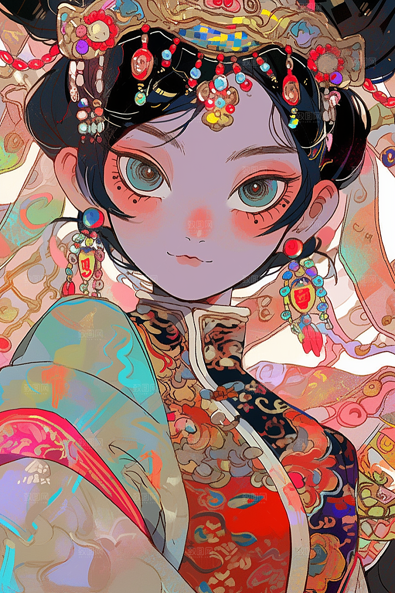 京剧女孩中国风手绘插画
