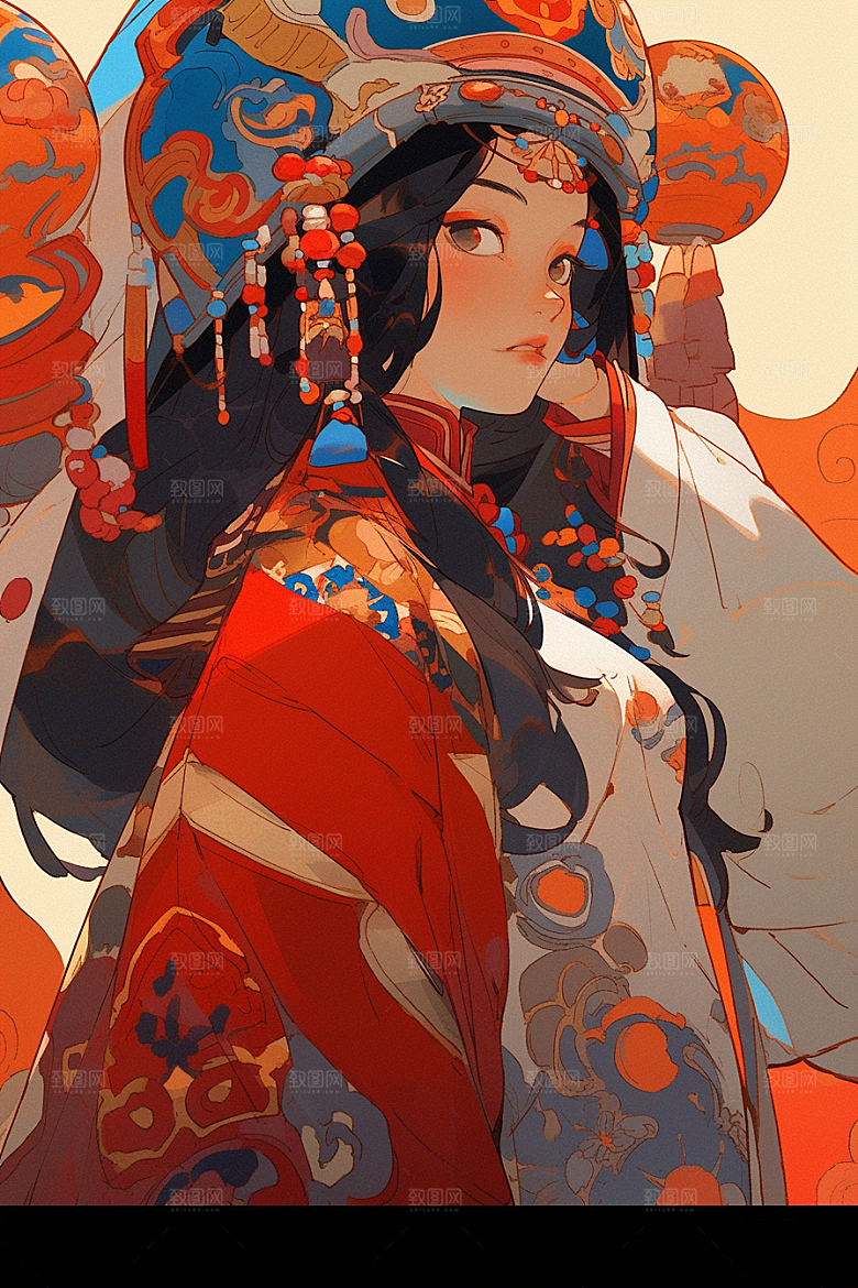 京剧女孩国潮传统风格插画