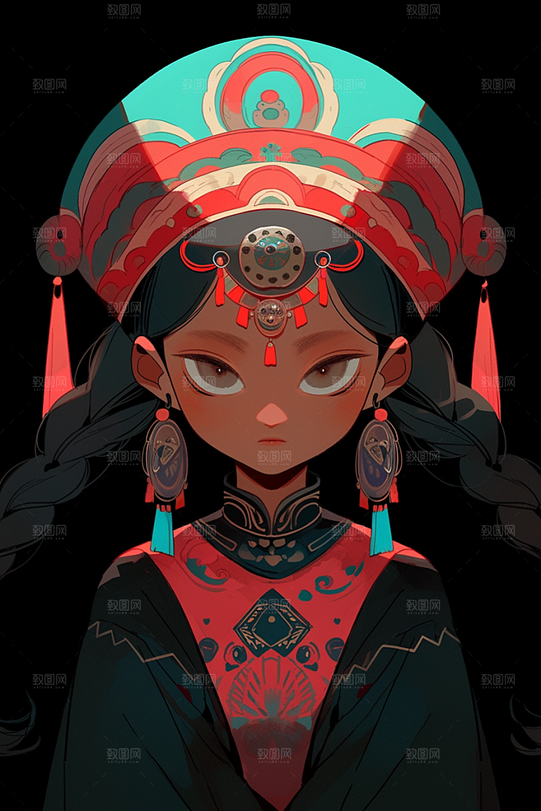 京剧女孩中国风国潮插画