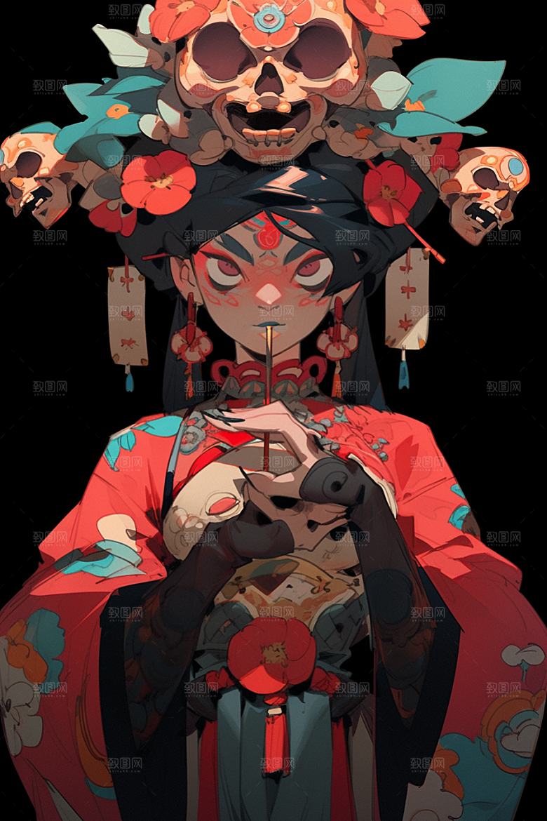 京剧女孩国粹中式插画