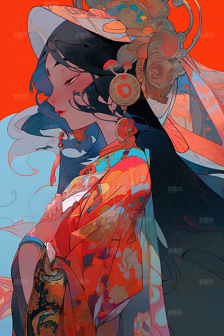 京剧女孩扮相传统风格插画