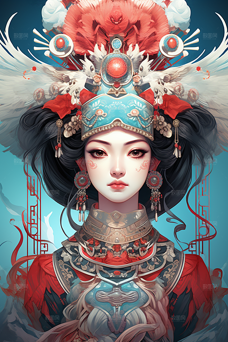 京剧女孩中国风中式插画