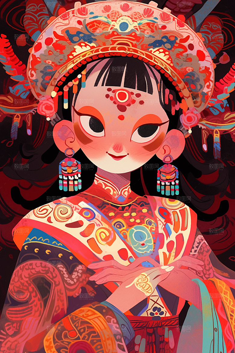 京剧女孩手绘国粹插画