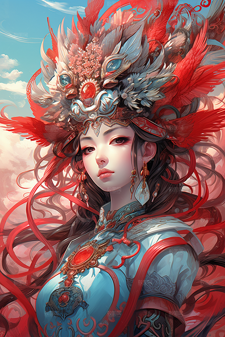 京剧女孩戏剧中国风插画