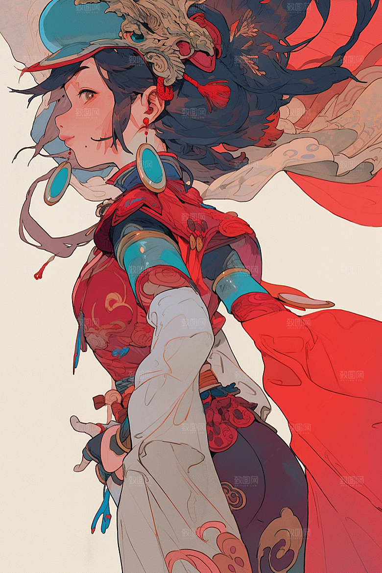京剧女孩中式国潮插画