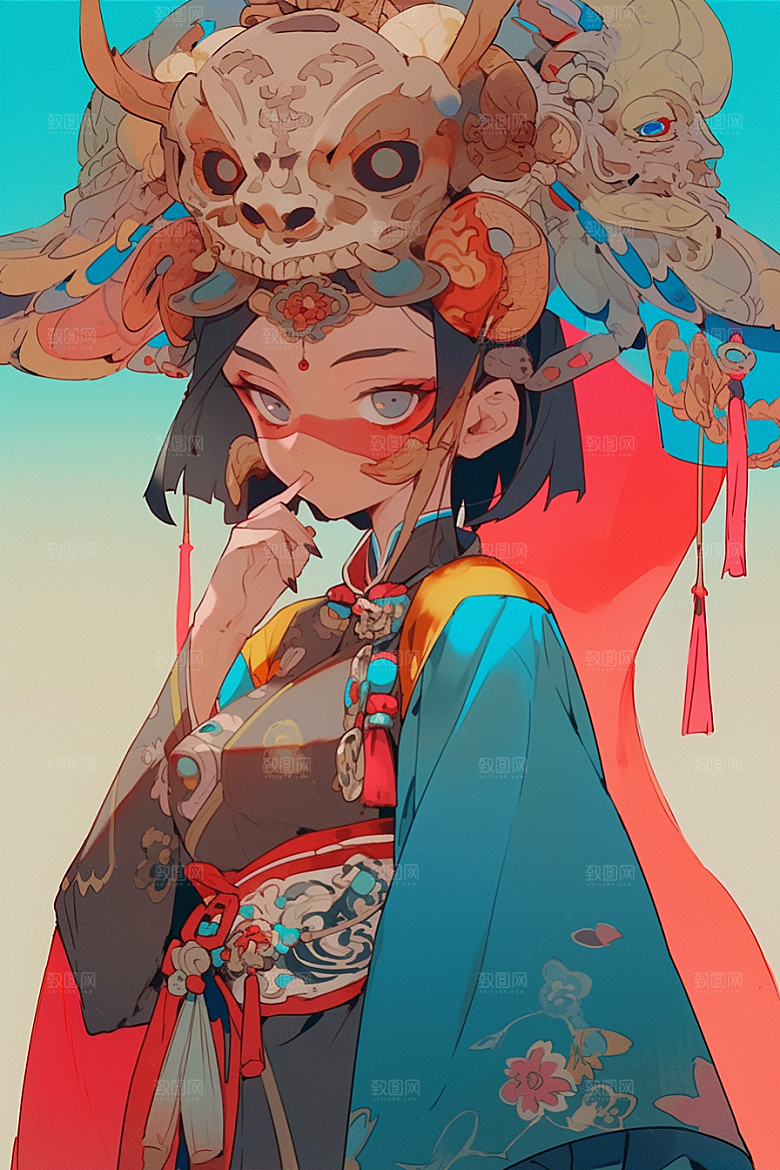 京剧女孩传统风格中国风插画