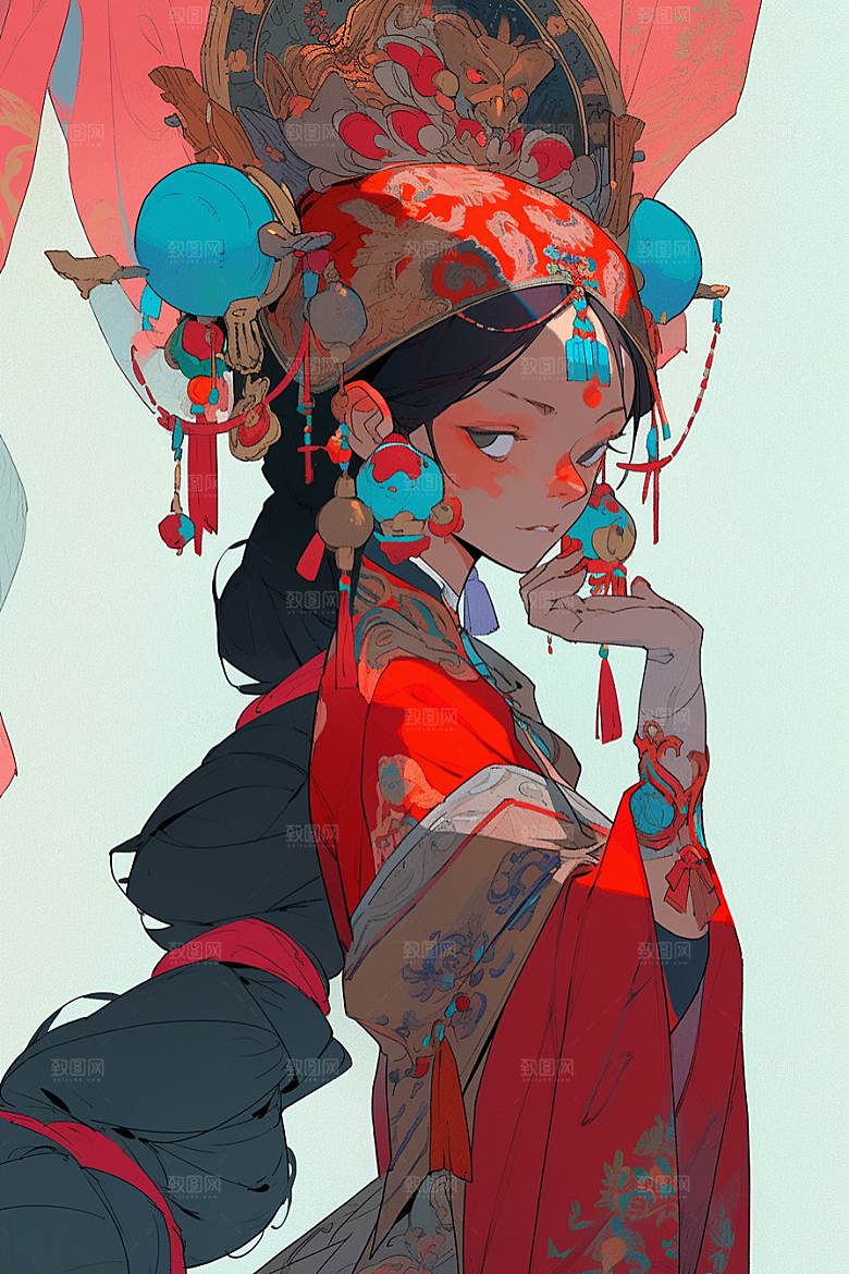 京剧女孩国潮国粹插画