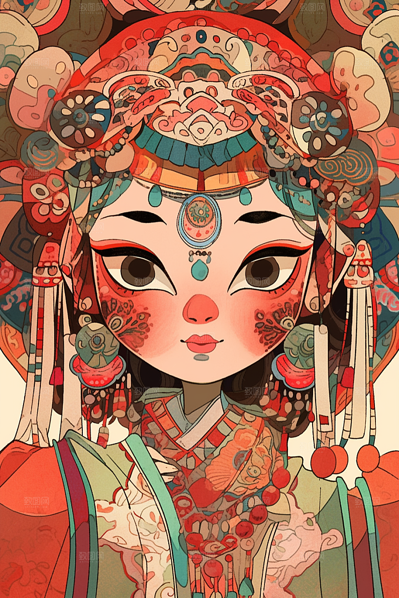 京剧女孩手绘戏剧插画
