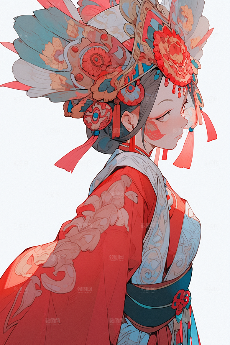 京剧女孩传统风格国潮插画