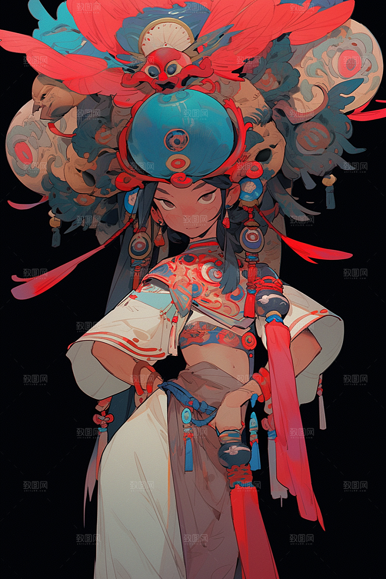 京剧女孩戏剧中国风插画