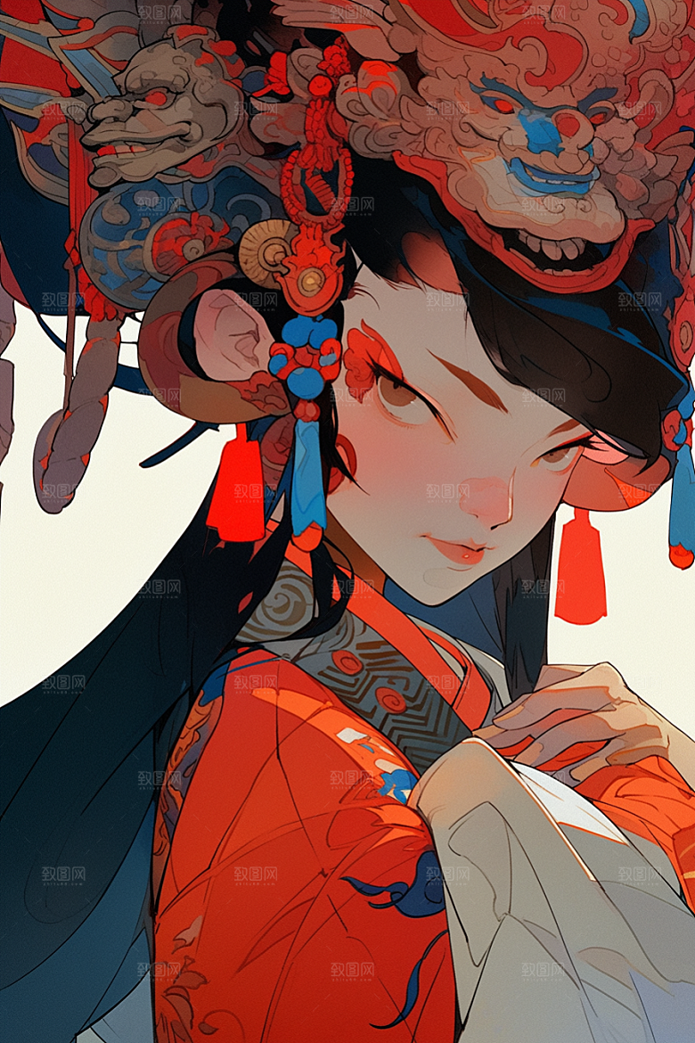 京剧女孩传统风格戏曲插画