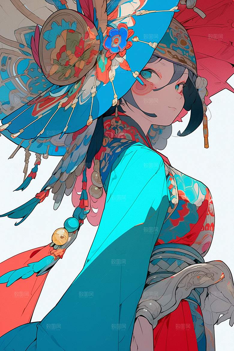 京剧女孩中式中国风插画