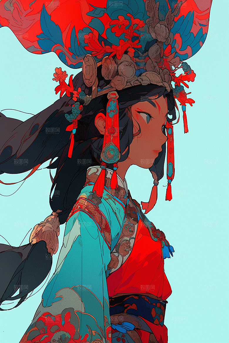 京剧女孩戏剧国潮插画