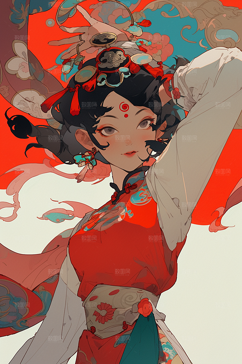 京剧女孩中国风国粹插画