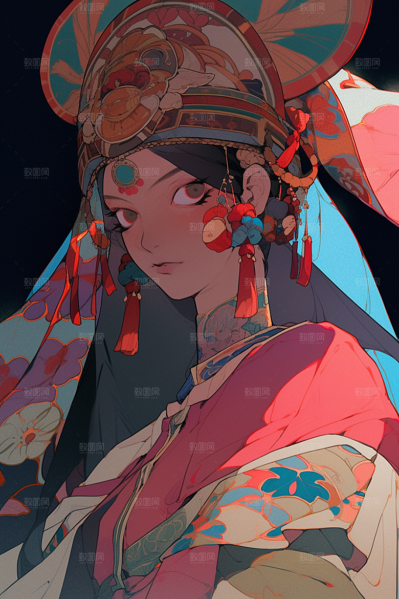 京剧女孩国潮戏剧插画