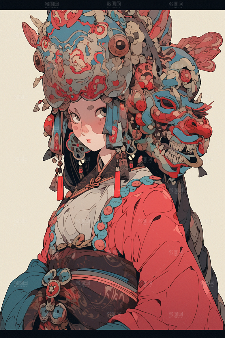 京剧女孩中式国粹插画