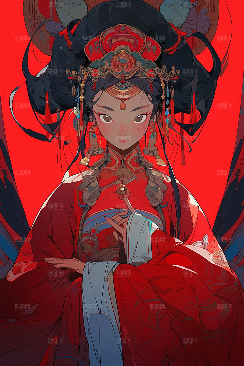 京剧女孩国粹扮相插画