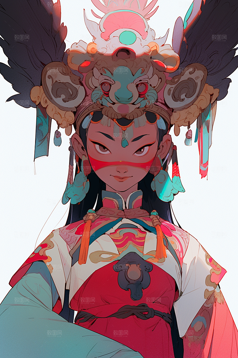 京剧女孩国潮中式插画