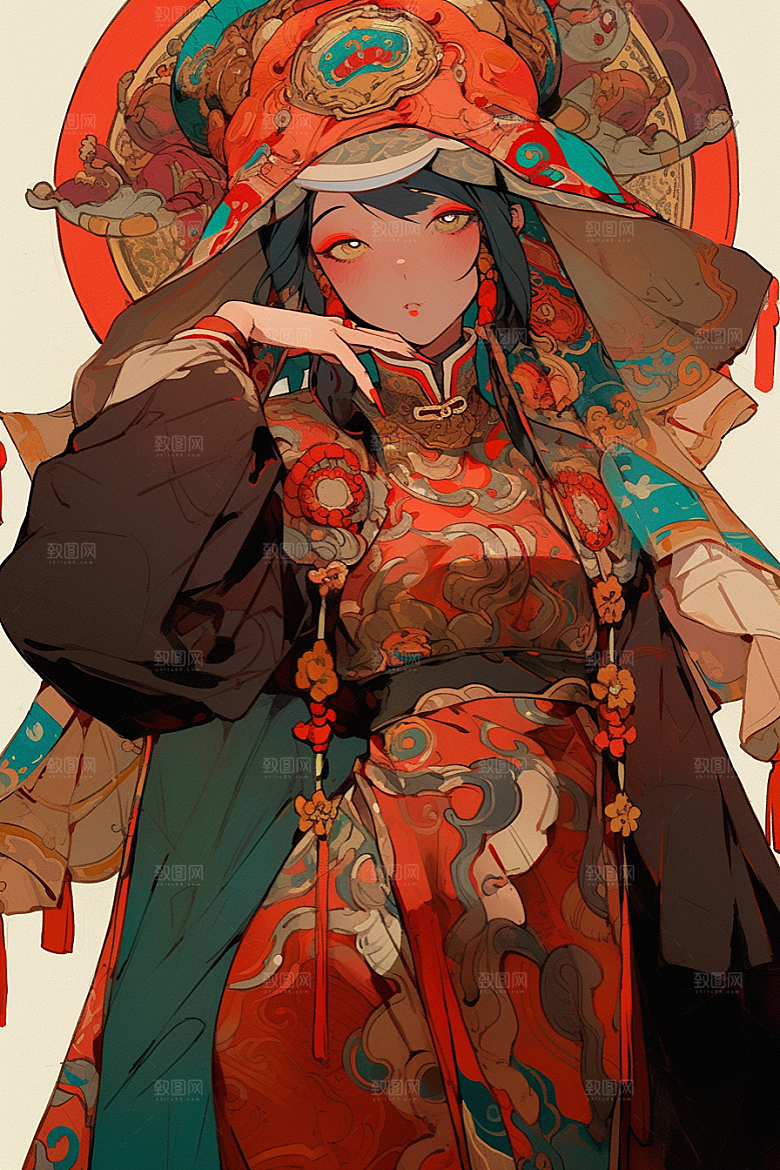 京剧女孩国粹传统风格插画