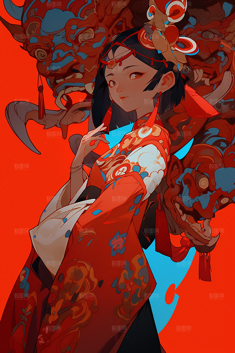 京剧女孩中国风国粹插画