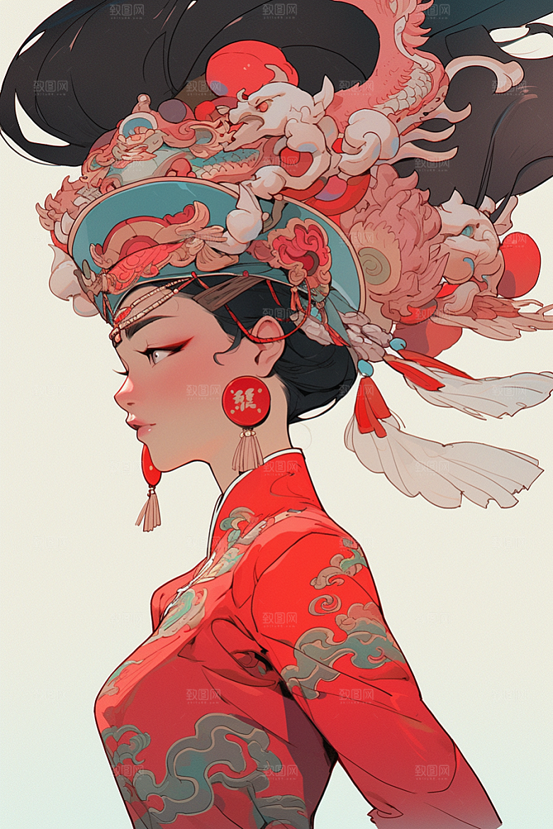 京剧女孩传统风格手绘插画