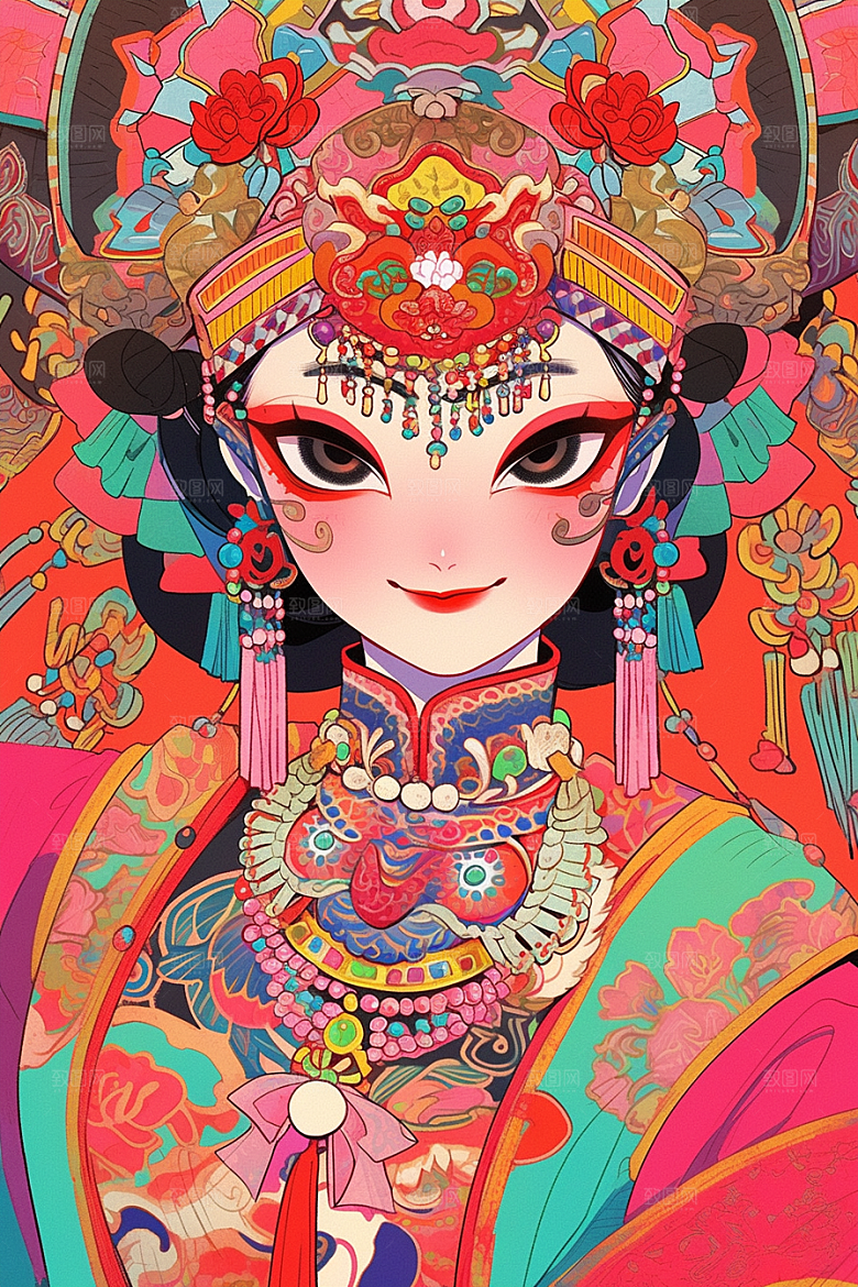 京剧女孩戏曲传统风格插画