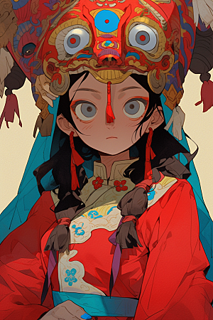京剧女孩传统风格国粹插画