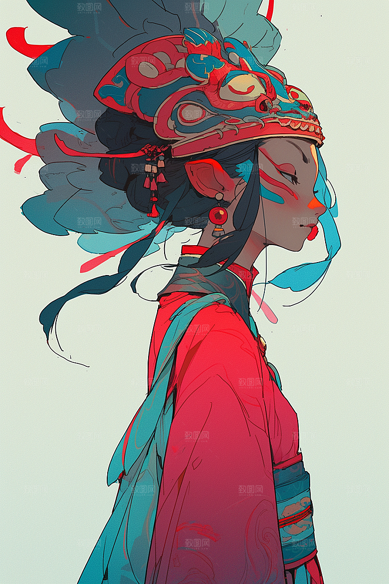 京剧女孩中国风国粹插画