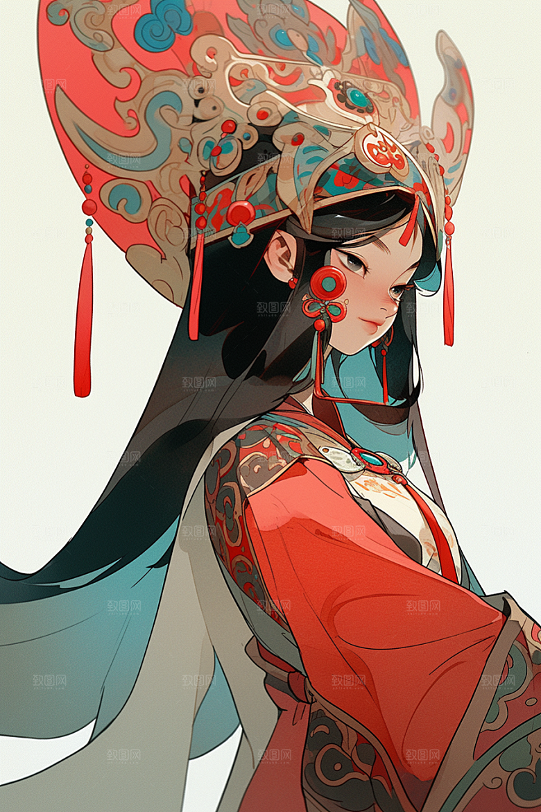 京剧女孩传统风格手绘插画
