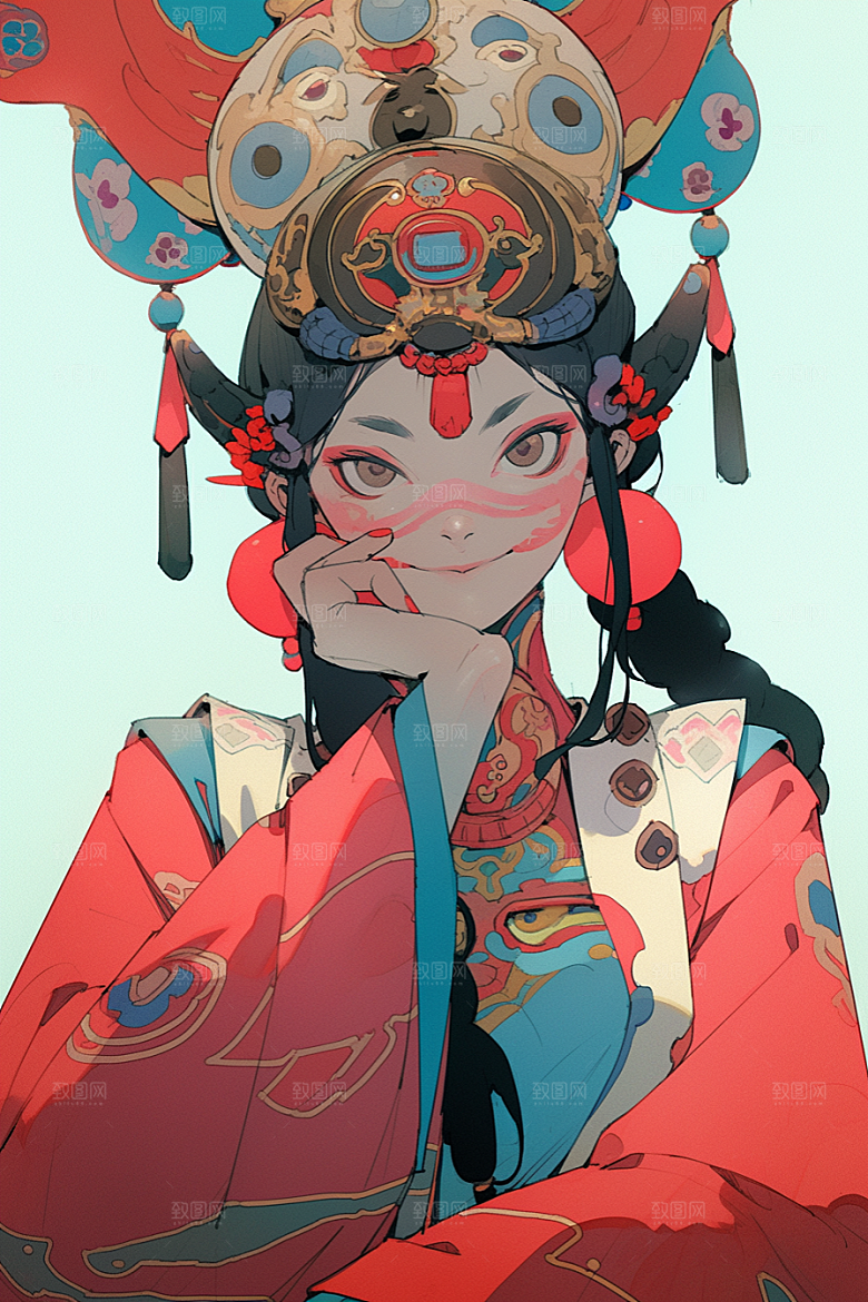 京剧女孩传统风格中国风插画