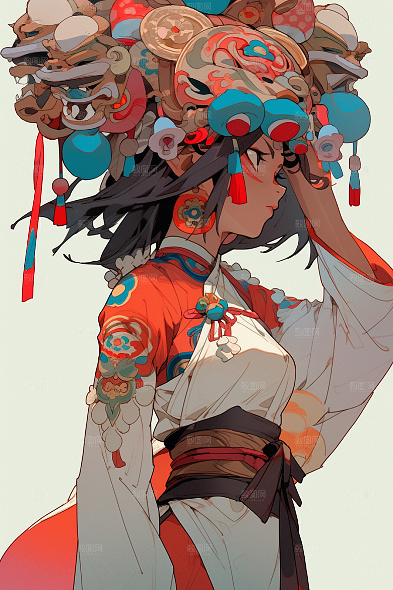 京剧女孩国潮扮相插画