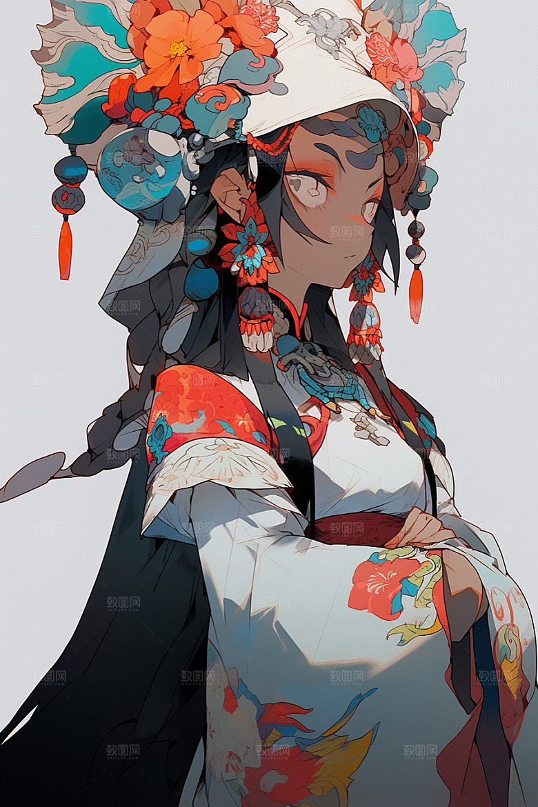 京剧女孩手绘国潮插画