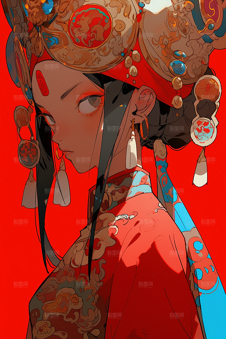 京剧女孩国潮扮相插画