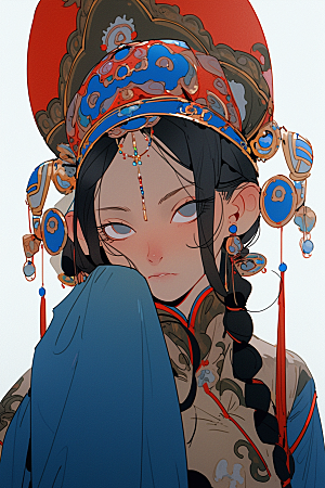 京剧女孩扮相戏曲插画