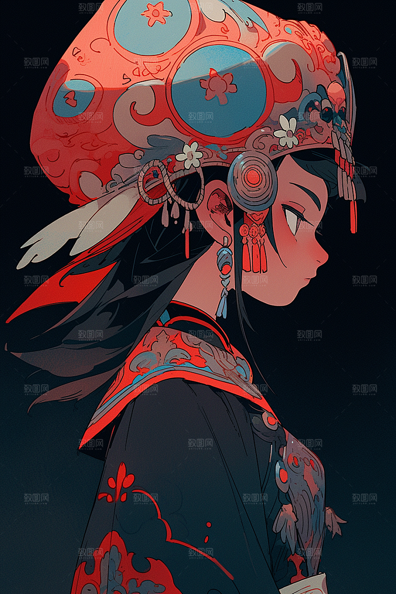 京剧女孩国潮手绘插画