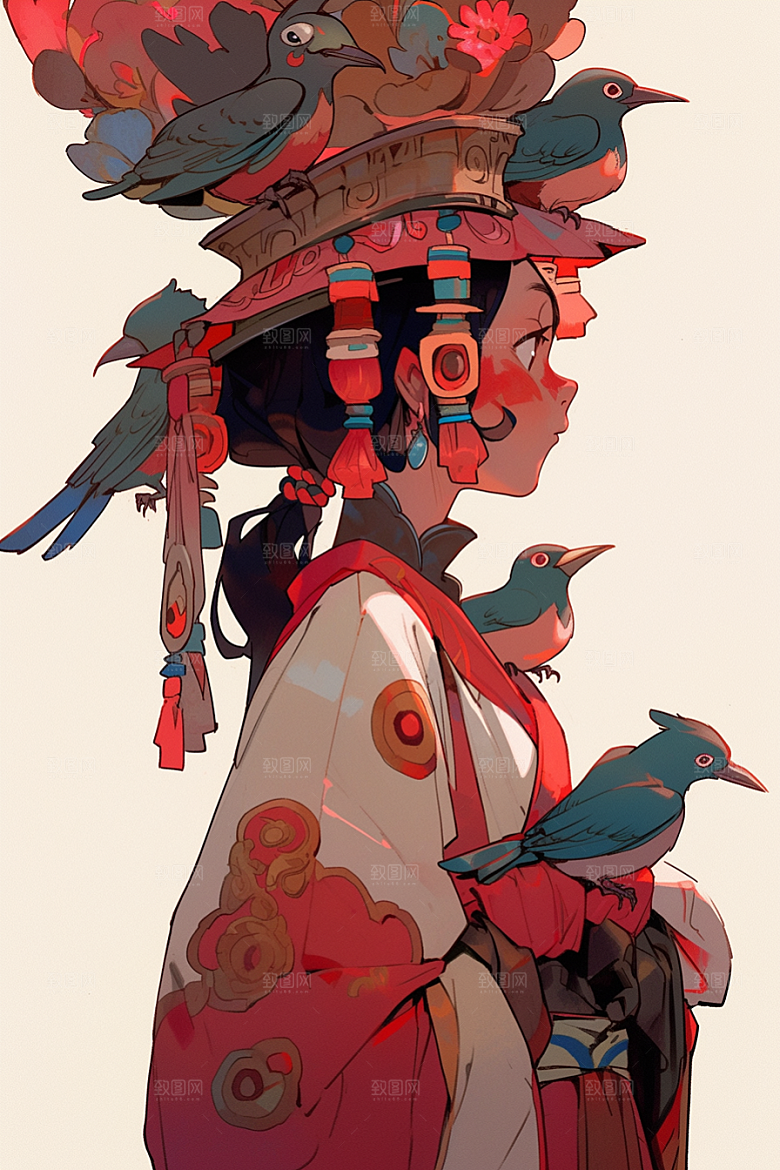 京剧女孩中国风传统风格插画