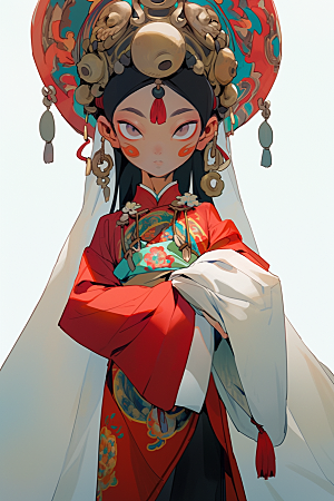 京剧女孩国粹扮相插画