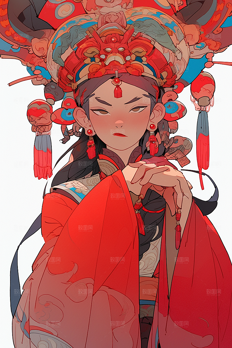 京剧女孩传统风格扮相插画