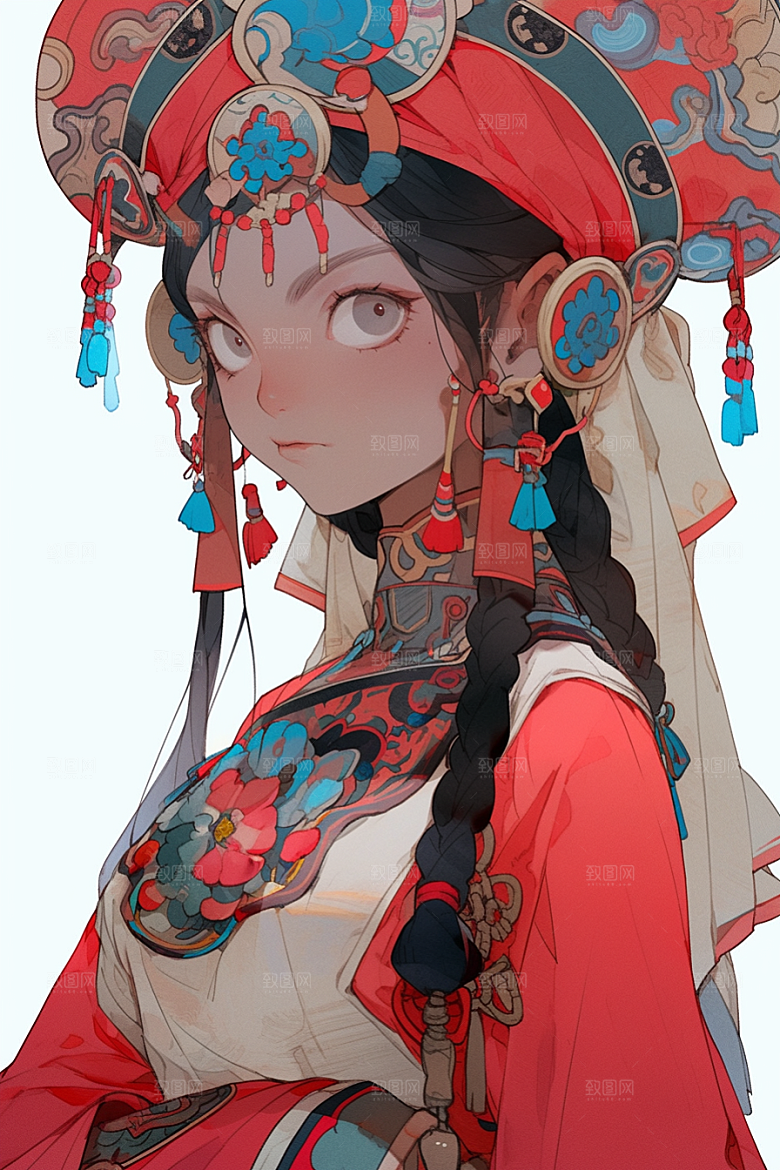 京剧女孩中国风扮相插画