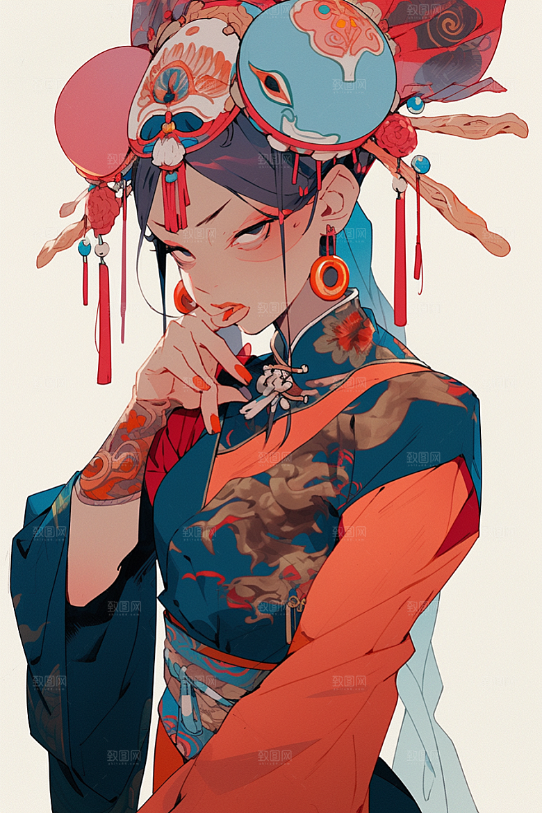京剧女孩戏剧扮相插画