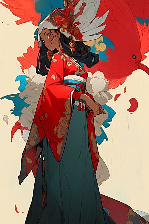 京剧女孩传统风格中式插画