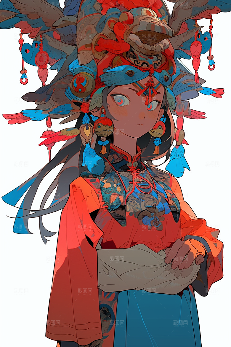 京剧女孩戏剧中式插画