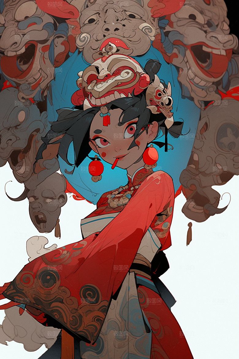 京剧女孩中国风中式插画
