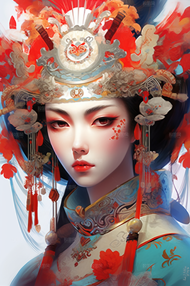 京剧女孩传统风格国粹插画