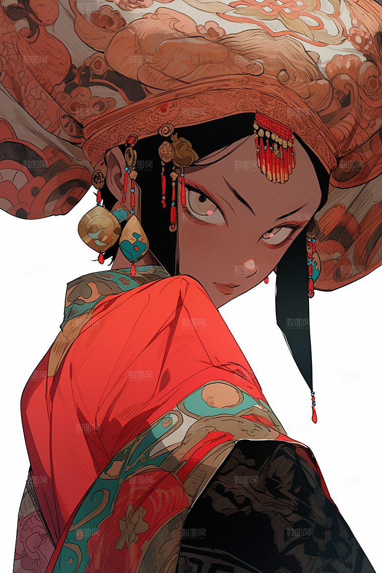 京剧女孩扮相国潮插画