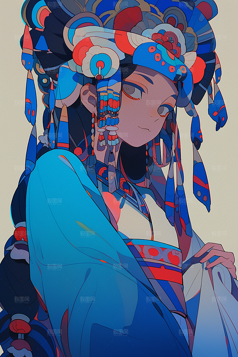 京剧女孩传统风格中式插画