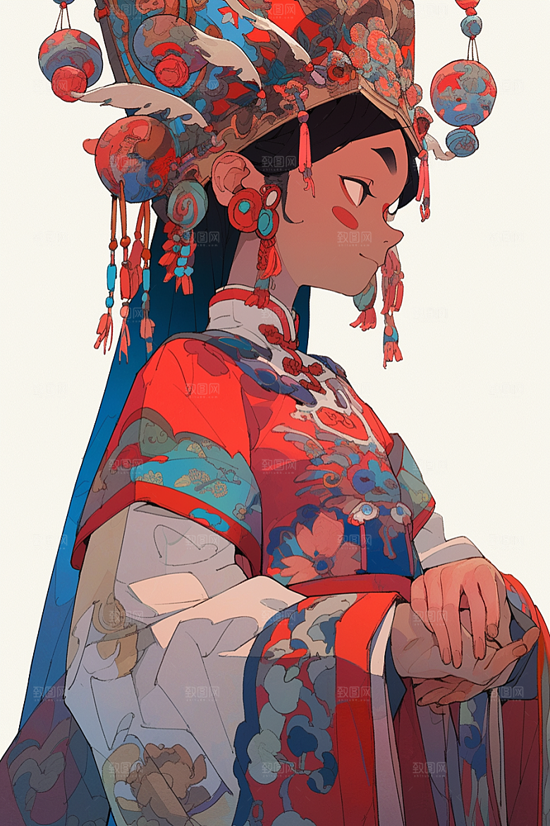 京剧女孩传统风格中国风插画