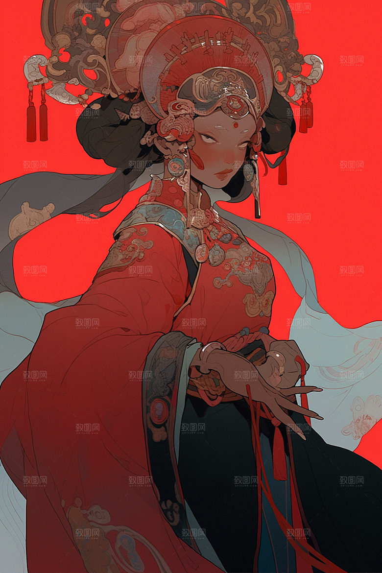 京剧女孩国粹扮相插画